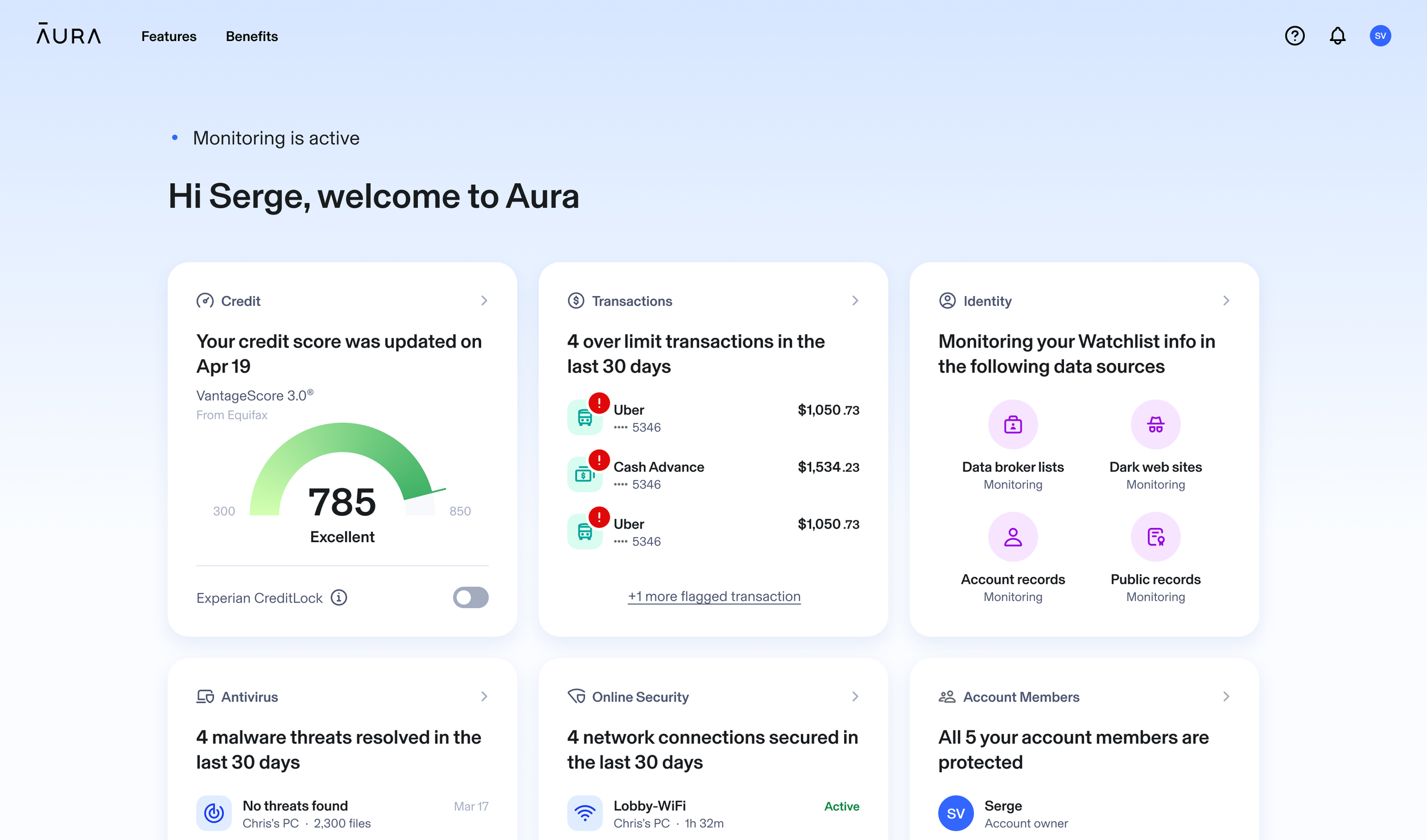 Aura — desktop dashboard